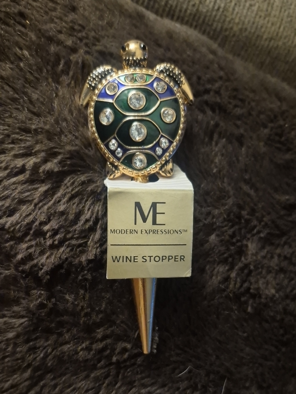 Modern Expressions Turtle Wine Stopper Enamel Blue/Green with Crystal Accents